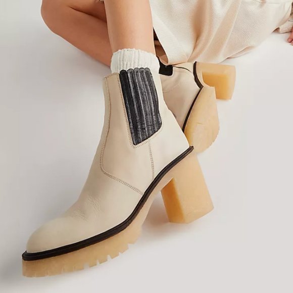 White Leather Free People James Chelsea Heeled Boots in Bone - Picture 4 of 17
